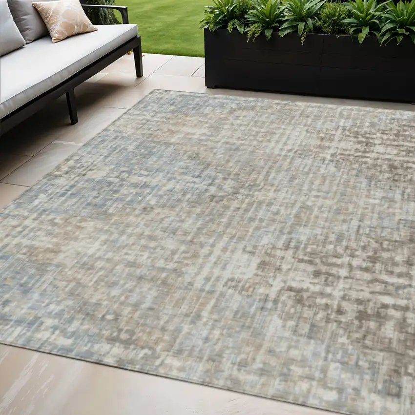 Beige And Gray Geometric Washable Indoor Outdoor Area Rug Photo 2