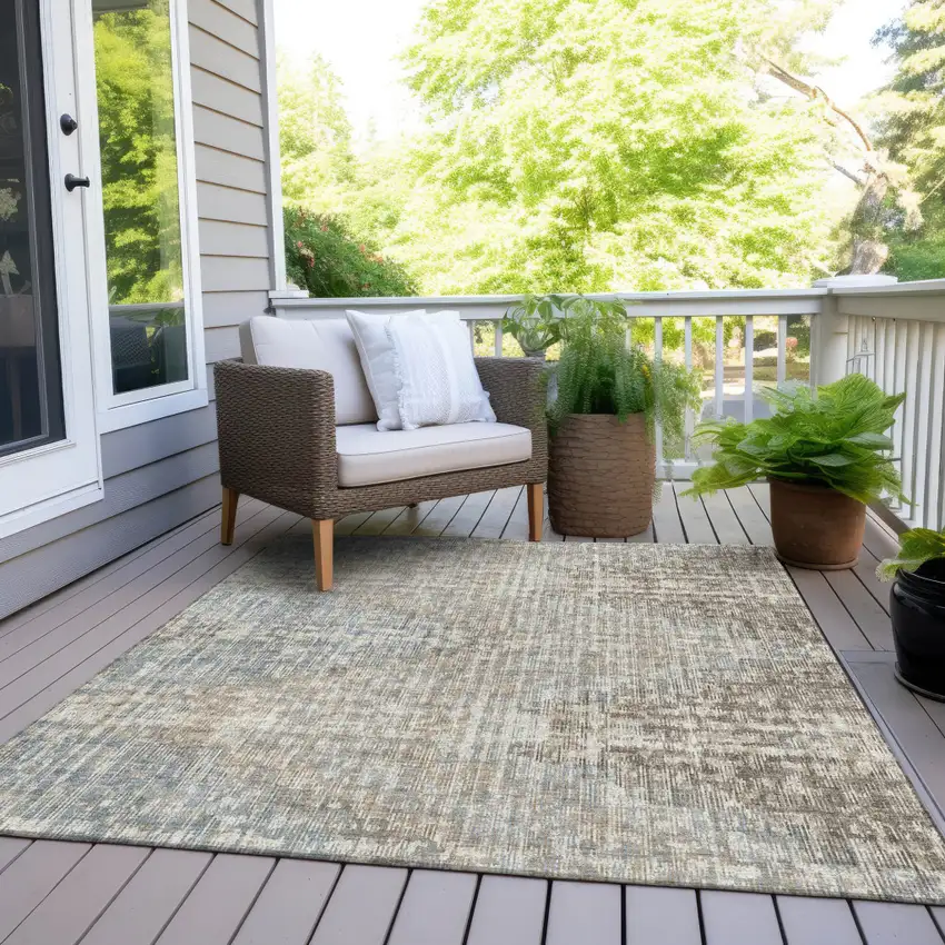 Beige And Gray Geometric Washable Indoor Outdoor Area Rug Photo 8