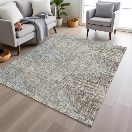Beige And Gray Geometric Washable Indoor Outdoor Area Rug Photo 6