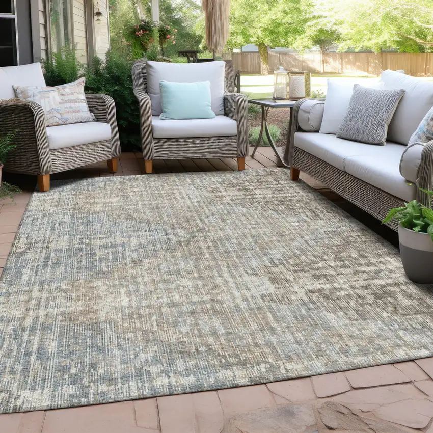 Beige And Gray Geometric Washable Indoor Outdoor Area Rug Photo 5