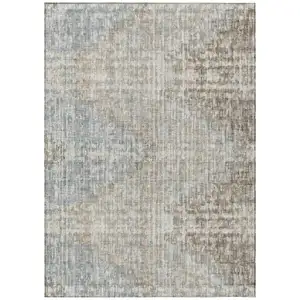 Photo of Beige And Gray Geometric Washable Indoor Outdoor Area Rug