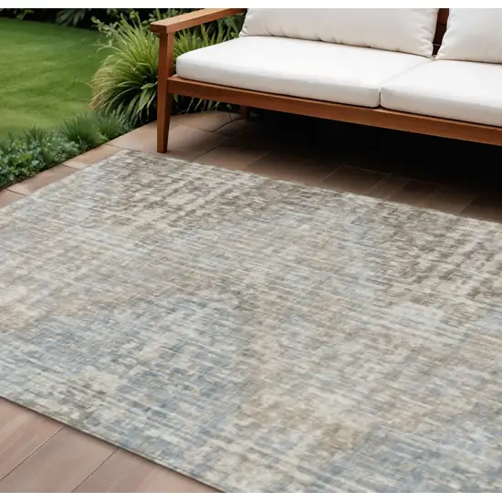 Beige And Gray Geometric Washable Indoor Outdoor Area Rug Photo 2