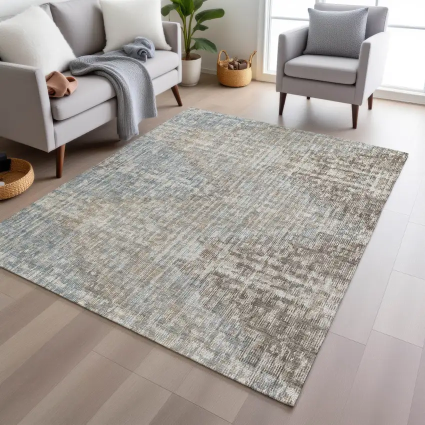 Beige And Gray Geometric Washable Indoor Outdoor Area Rug Photo 6