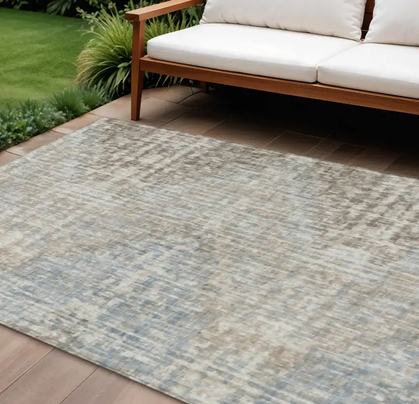 Beige And Gray Geometric Washable Indoor Outdoor Area Rug Photo 2