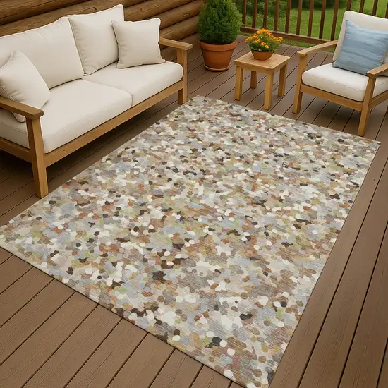 Beige And Gray Geometric Washable Indoor Outdoor Area Rug Photo 7