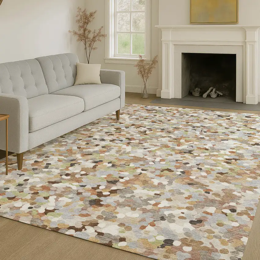 Beige And Gray Geometric Washable Indoor Outdoor Area Rug Photo 6