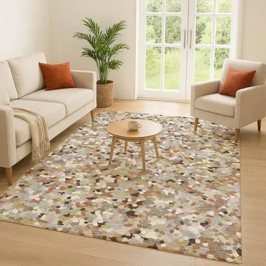 Beige And Gray Geometric Washable Indoor Outdoor Area Rug Photo 5