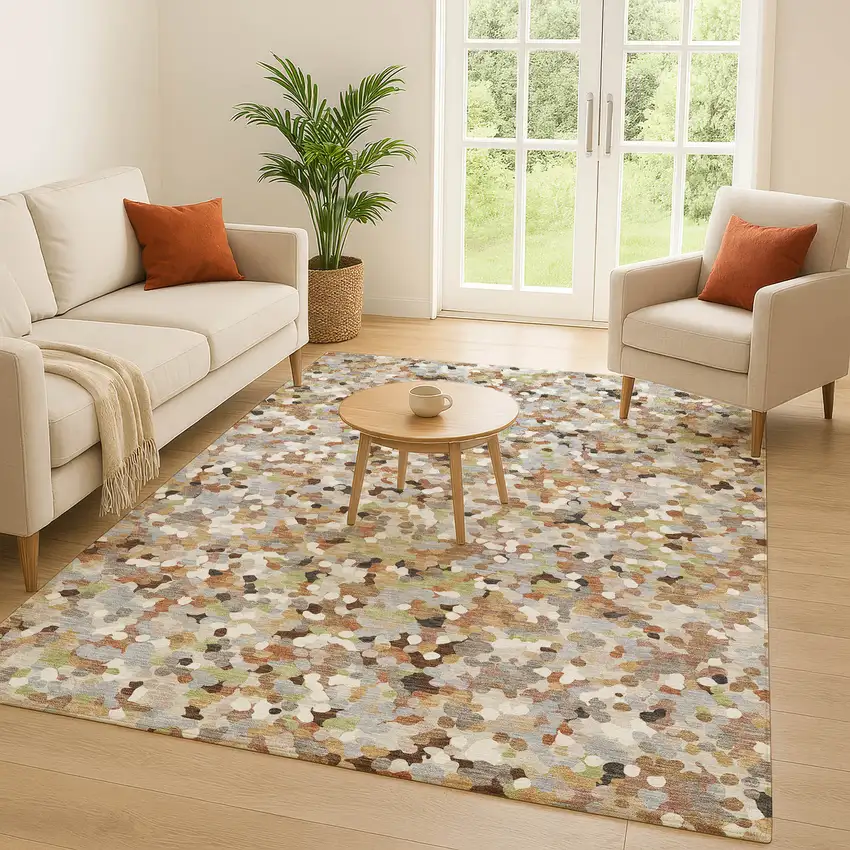 Beige And Gray Geometric Washable Indoor Outdoor Area Rug Photo 5