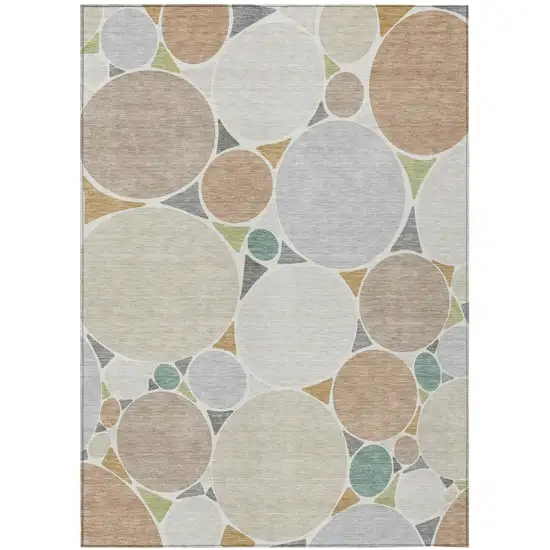 Beige And Gray Geometric Washable Indoor Outdoor Area Rug Photo 2