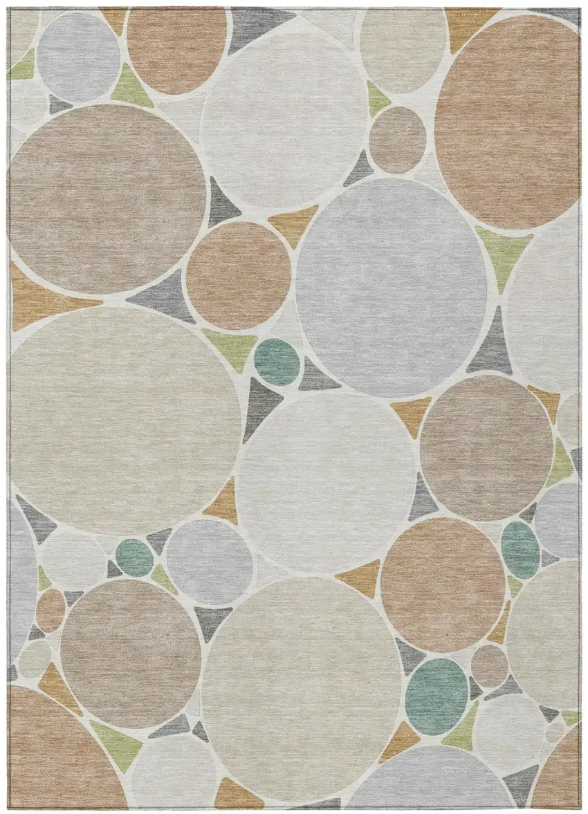 Beige And Gray Geometric Washable Indoor Outdoor Area Rug Photo 2