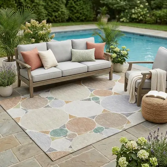 Beige And Gray Geometric Washable Indoor Outdoor Area Rug Photo 1
