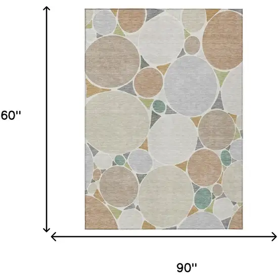 Beige And Gray Geometric Washable Indoor Outdoor Area Rug Photo 7