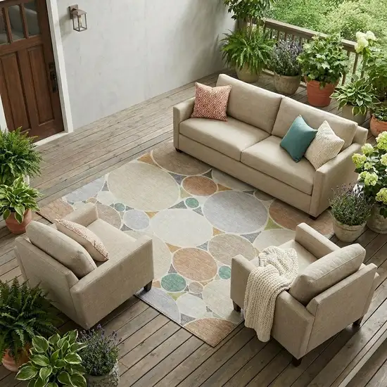 Beige And Gray Geometric Washable Indoor Outdoor Area Rug Photo 1