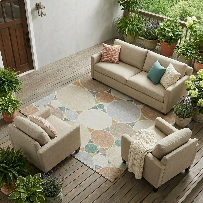 Beige And Gray Geometric Washable Indoor Outdoor Area Rug Photo 1