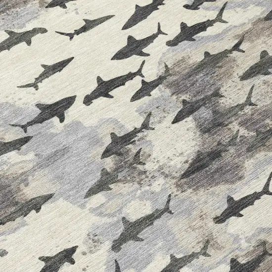Beige And Gray Horse Washable Indoor Outdoor Area Rug Photo 5