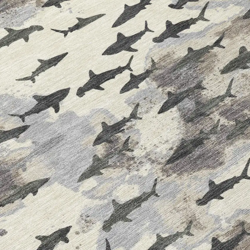 Beige And Gray Horse Washable Indoor Outdoor Area Rug Photo 5