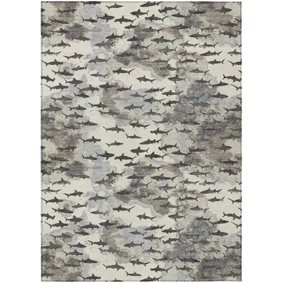 Beige And Gray Horse Washable Indoor Outdoor Area Rug Photo 1