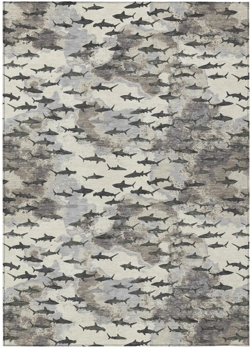 Beige And Gray Horse Washable Indoor Outdoor Area Rug Photo 1