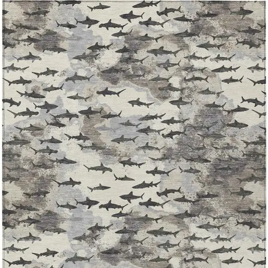 Beige And Gray Horse Washable Indoor Outdoor Area Rug Photo 3