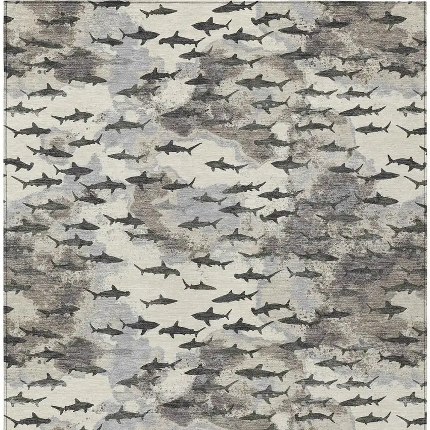 Beige And Gray Horse Washable Indoor Outdoor Area Rug Photo 3