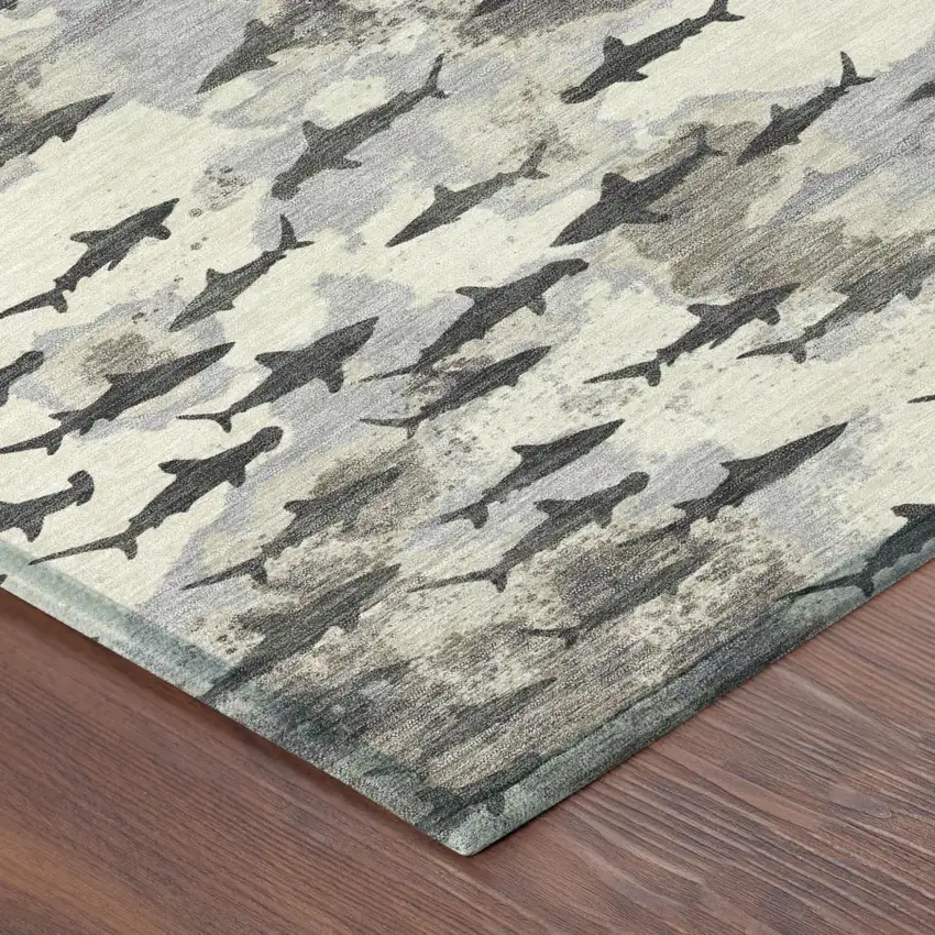 Beige And Gray Horse Washable Indoor Outdoor Area Rug Photo 4