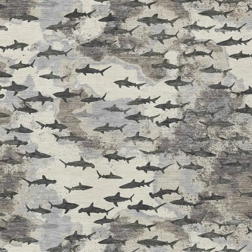 Beige And Gray Horse Washable Indoor Outdoor Area Rug Photo 2