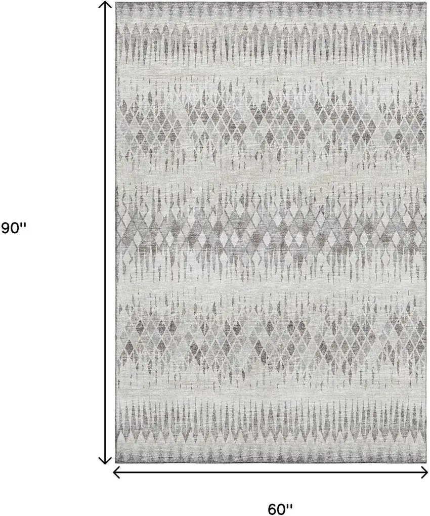 Beige And Gray Ikat Washable Indoor Outdoor Area Rug Photo 3