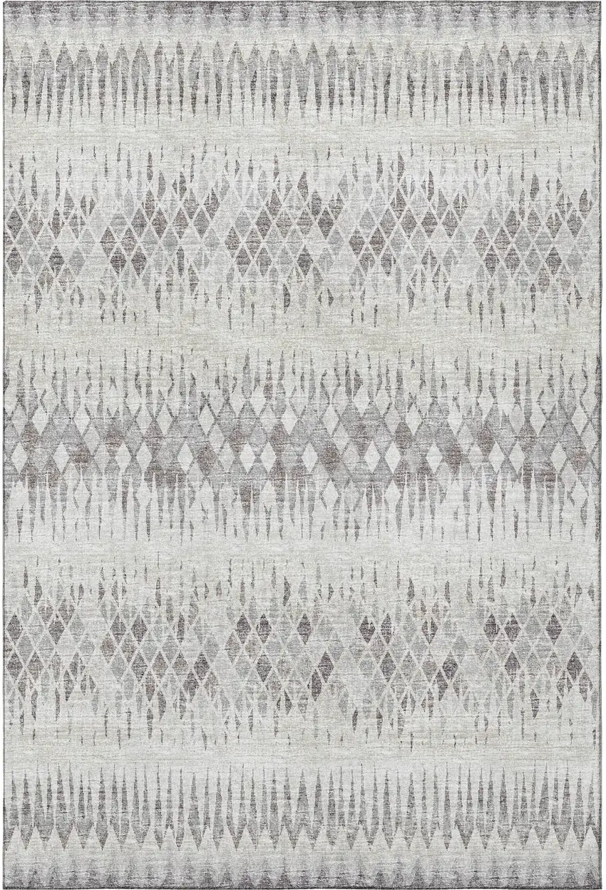 Beige And Gray Ikat Washable Indoor Outdoor Area Rug Photo 4