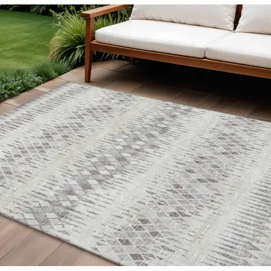 Beige And Gray Ikat Washable Indoor Outdoor Area Rug Photo 1