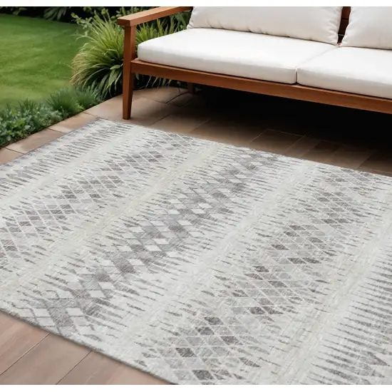 Beige And Gray Ikat Washable Indoor Outdoor Area Rug Photo 1