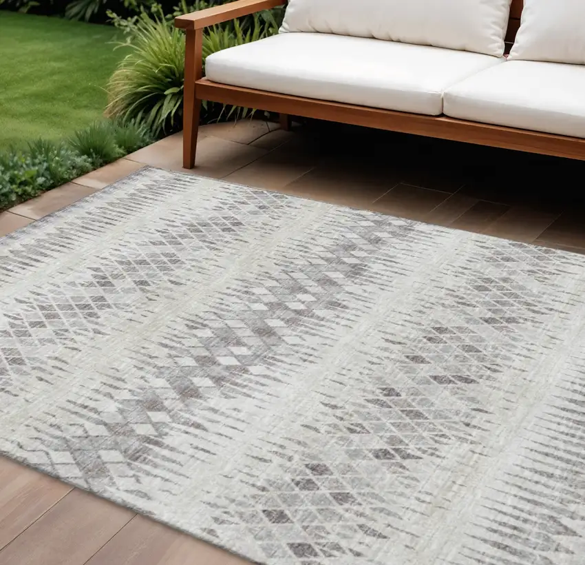 Beige And Gray Ikat Washable Indoor Outdoor Area Rug Photo 1