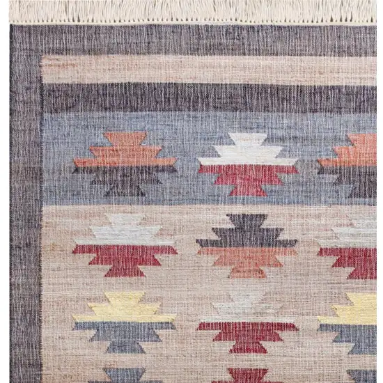 Beige And Gray Jute Geometric Hand Woven Square Rug Photo 4