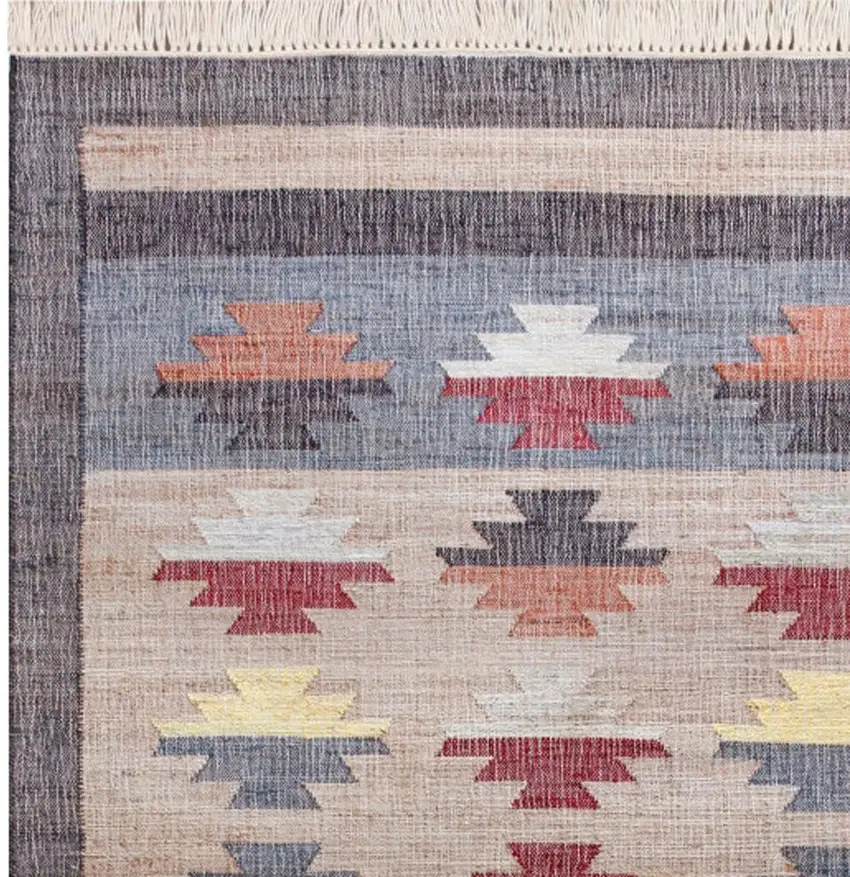 Beige And Gray Jute Geometric Hand Woven Square Rug Photo 4