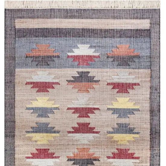 Beige And Gray Jute Geometric Hand Woven Square Rug Photo 5