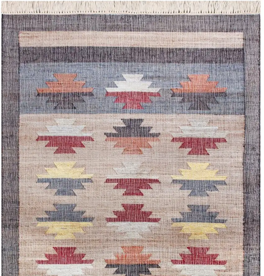 Beige And Gray Jute Geometric Hand Woven Square Rug Photo 5