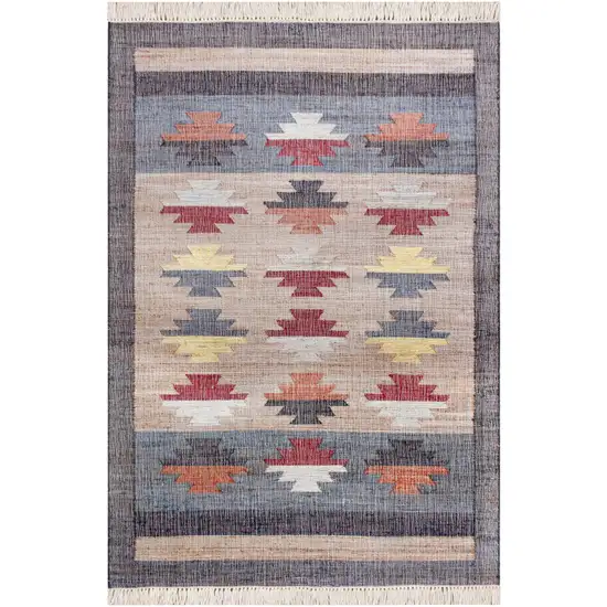 Beige And Gray Jute Geometric Hand Woven Square Rug Photo 2