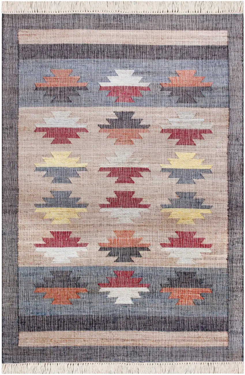 Beige And Gray Jute Geometric Hand Woven Square Rug Photo 2