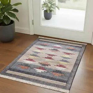 Photo of Beige And Gray Jute Geometric Hand Woven Square Rug