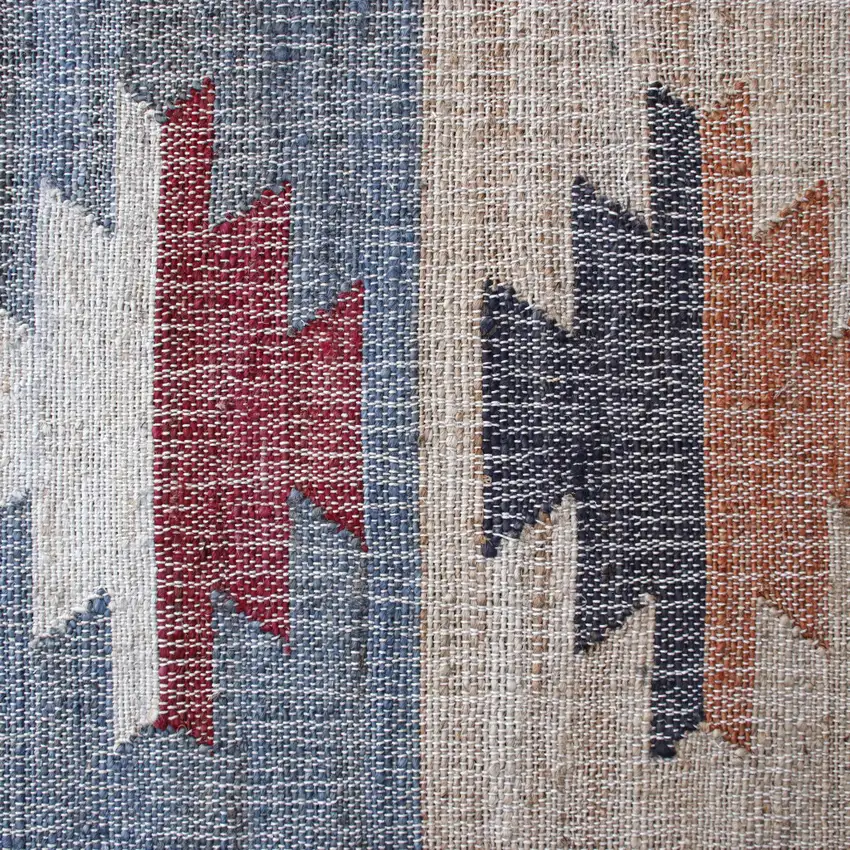 Beige And Gray Jute Geometric Hand Woven Square Rug Photo 9