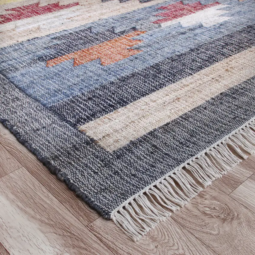 Beige And Gray Jute Geometric Hand Woven Square Rug Photo 7