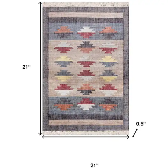 Beige And Gray Jute Geometric Hand Woven Square Rug Photo 3