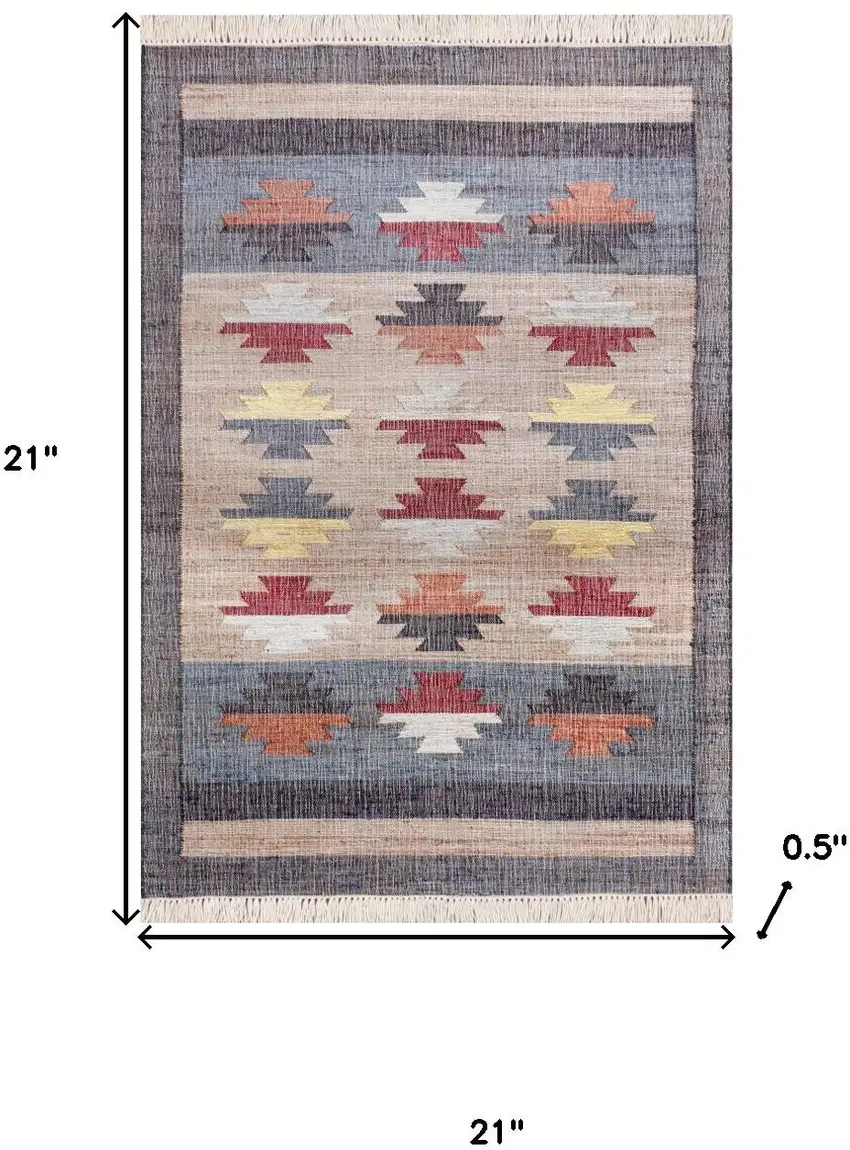 Beige And Gray Jute Geometric Hand Woven Square Rug Photo 3