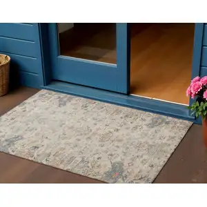 Photo of Beige And Gray Medallion Washable Indoor Outdoor Area Rug