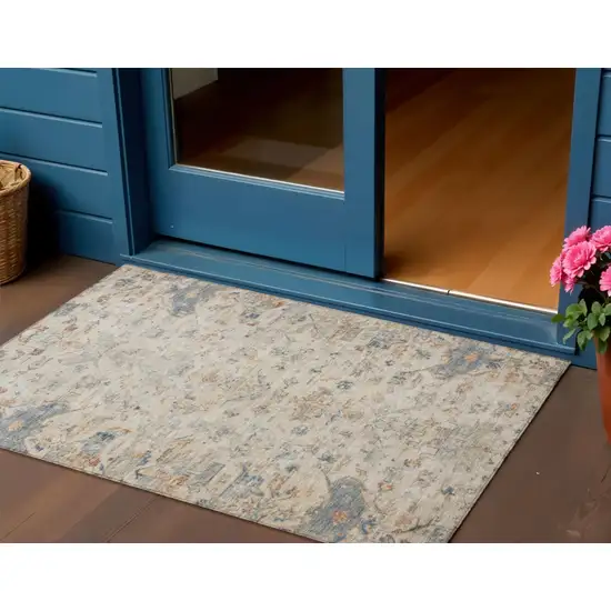 Beige And Gray Medallion Washable Indoor Outdoor Area Rug Photo 1