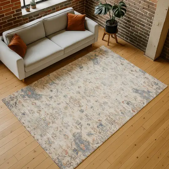 Beige And Gray Medallion Washable Indoor Outdoor Area Rug Photo 9