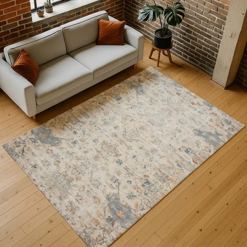 Beige And Gray Medallion Washable Indoor Outdoor Area Rug Photo 9