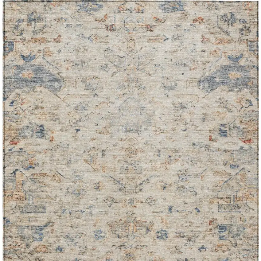 Beige And Gray Medallion Washable Indoor Outdoor Area Rug Photo 4