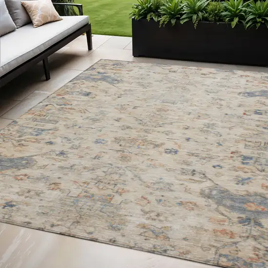 Beige And Gray Medallion Washable Indoor Outdoor Area Rug Photo 1