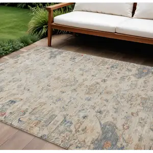 Photo of Beige And Gray Medallion Washable Indoor Outdoor Area Rug