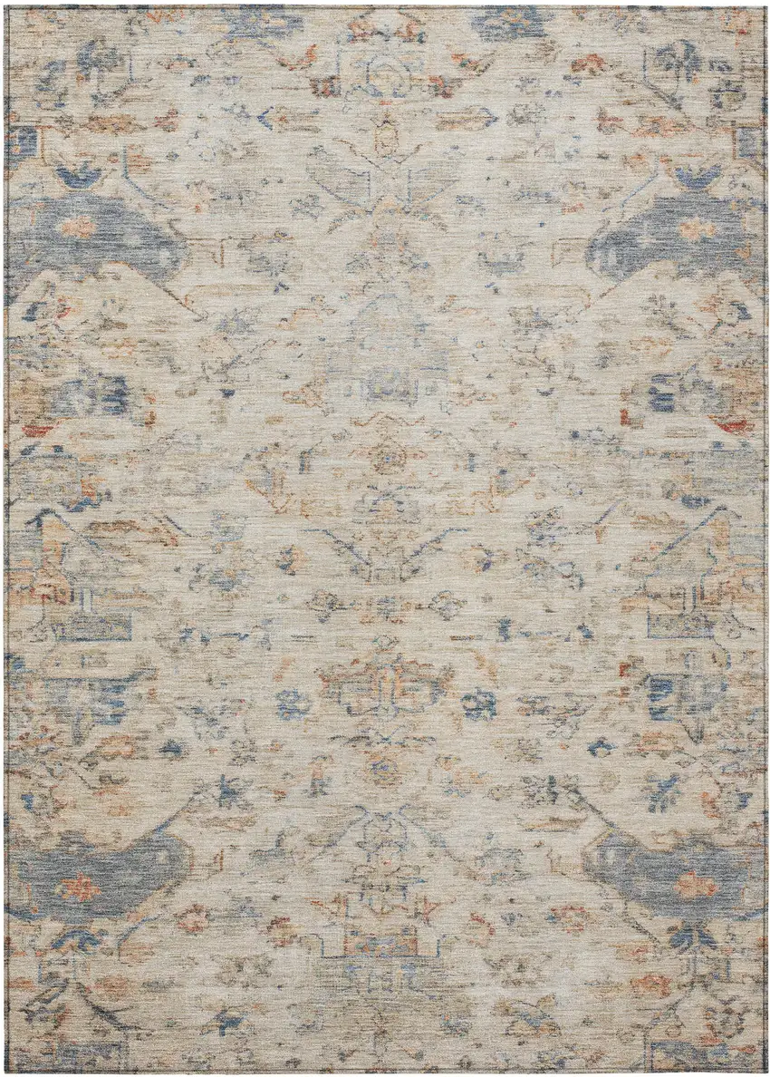 Beige And Gray Medallion Washable Indoor Outdoor Area Rug Photo 2